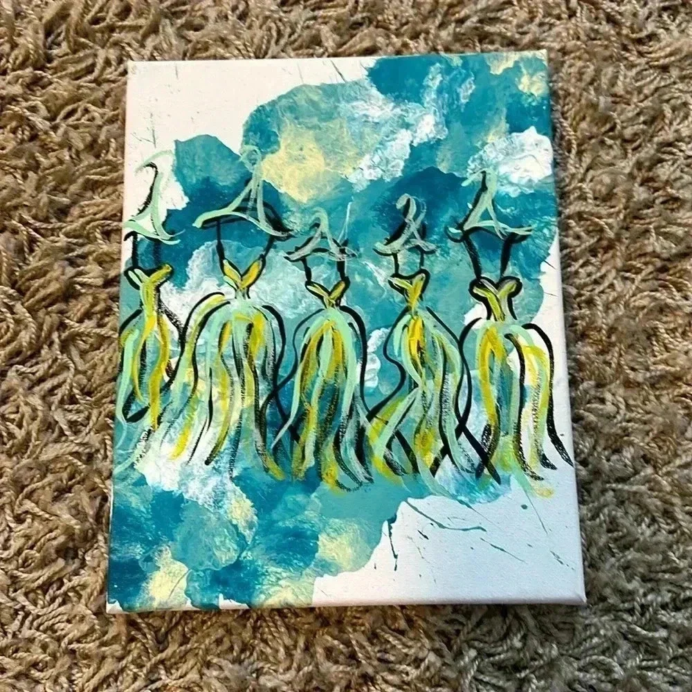 Handmade 8x10 Green & Yellow Wall Art Fashion‎ Dress  Graphic Wall Art